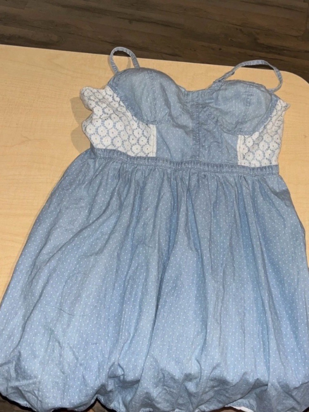 vintage Candie's Light Blue Polka Dot Bustier Mini Dress with White Lace